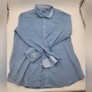 Izod Button Down Shirt Mens XXL Blue Gingham Long Sleeve Slim Fit Collar Pocket